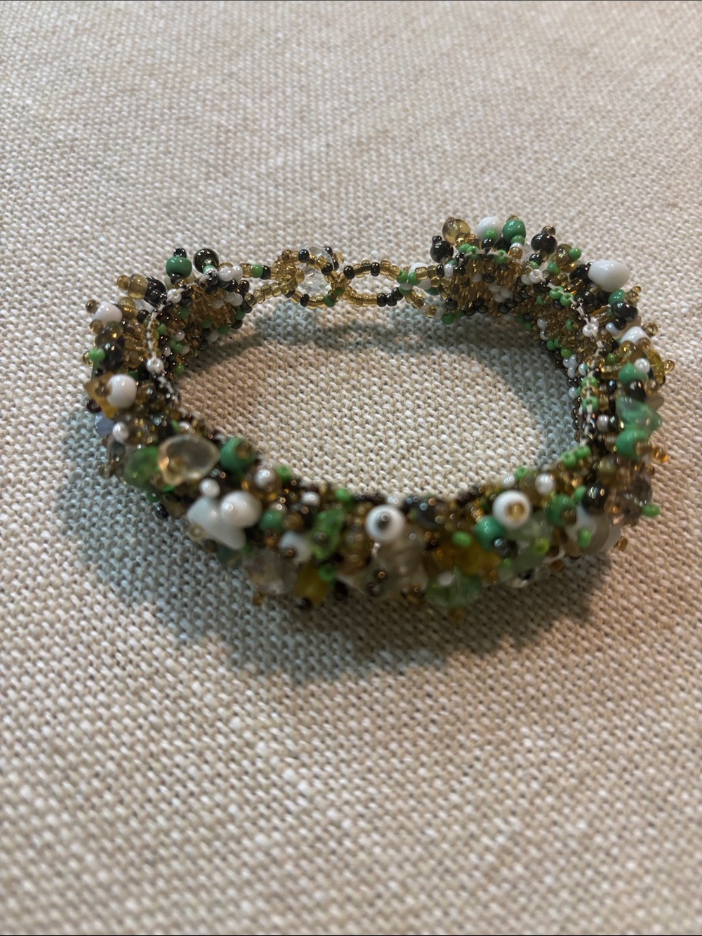 Clustered Bead Bracelet in Green, White & Gold